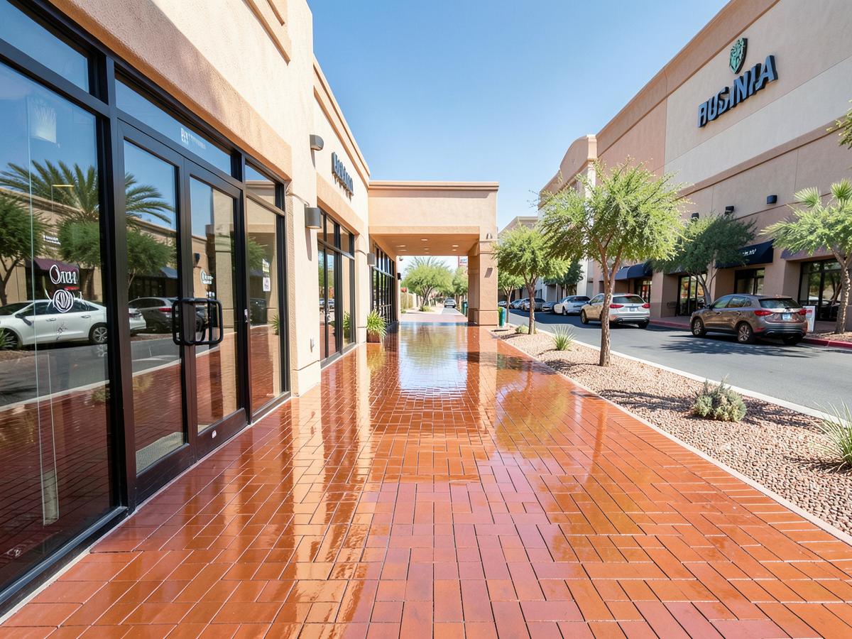 Commercial brick paver walkway sealed to a glossy finish